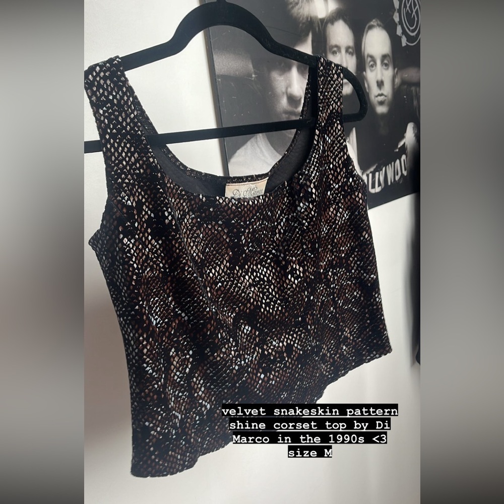 1990s velvet snakeskin corset top
